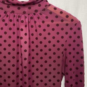 Pink Bee Honey Pot Bodysuit Mesh Stretch Velvet Polka Dot Womens M Burgundy